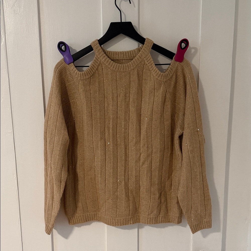Chaser Sparkle Cable Knit off shoulder Sweater NWOT
